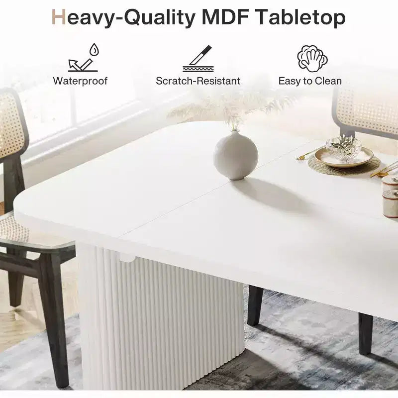 Lantine Modern Dining Table for 6 People, 62-Inch Wooden Kitchen Dinner Table with Double Robust Pedestal for Dining Room