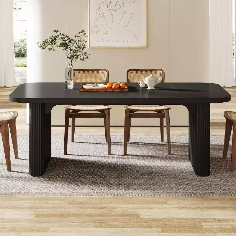 Lantine Modern Dining Table for 6 People, 62-Inch Wooden Kitchen Dinner Table with Double Robust Pedestal for Dining Room