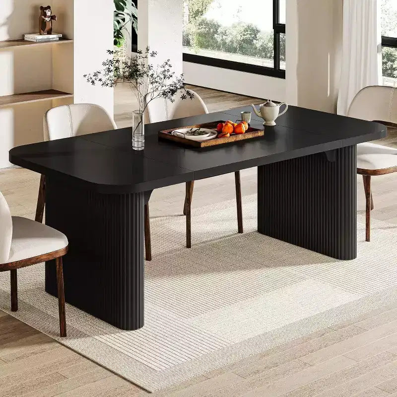 Lantine Modern Dining Table for 6 People, 62-Inch Wooden Kitchen Dinner Table with Double Robust Pedestal for Dining Room