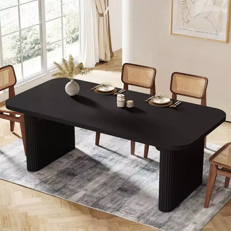 Lantine Modern Dining Table for 6 People, 62-Inch Wooden Kitchen Dinner Table with Double Robust Pedestal for Dining Room