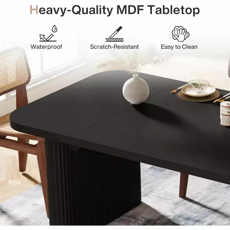 Lantine Modern Dining Table for 6 People, 62-Inch Wooden Kitchen Dinner Table with Double Robust Pedestal for Dining Room
