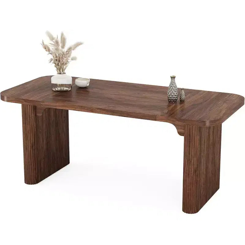Lantine Modern Dining Table for 6 People, 62-Inch Wooden Kitchen Dinner Table with Double Robust Pedestal for Dining Room