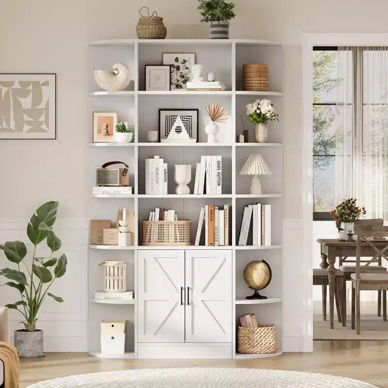 COZONY 6-Tier Bookcase with Doors, Wide Storage Shelf w/ Open & Closed Sections for Living Room
