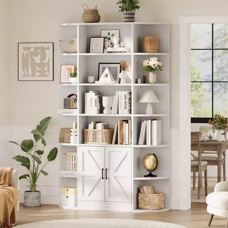 COZONY 6-Tier Bookcase with Doors, Wide Storage Shelf w/ Open & Closed Sections for Living Room
