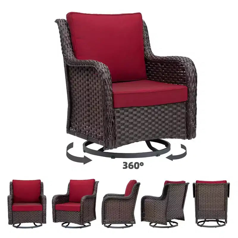 3-Piece Outdoor Wicker Patio Bistro Set with 360-Degree Swivel Rocking Chairs and Tempered Glass Side Table for Porch Garden