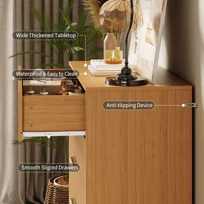 5 Drawer Dresser for Bedroom, 31.5W Wooden Chest of Drawers, Fluted Clothes Storage Organizer, Dresser Narrow Nightstand for Living Room