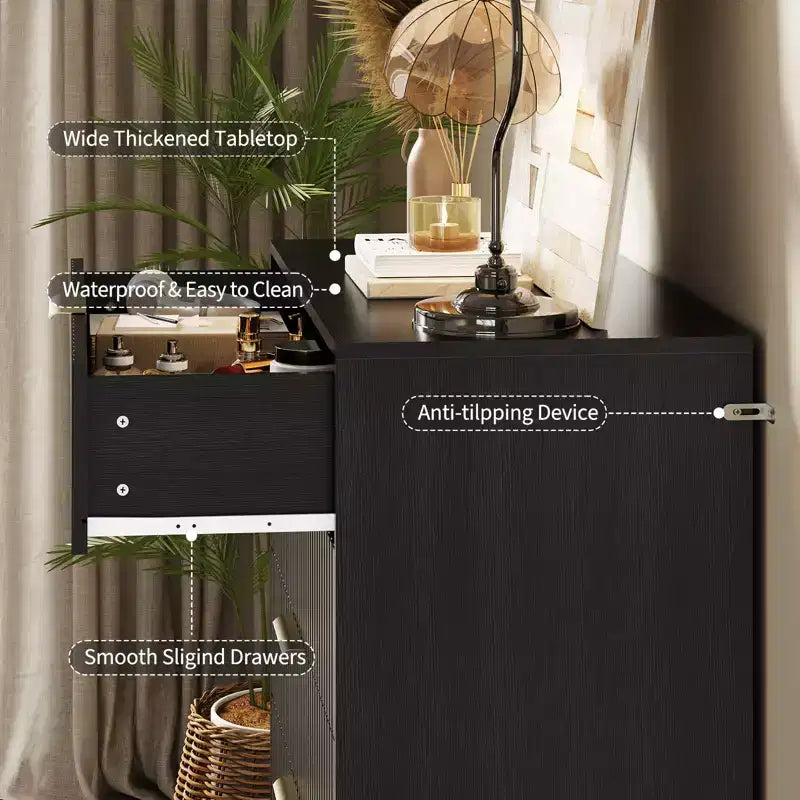 5 Drawer Dresser for Bedroom, 31.5W Wooden Chest of Drawers, Fluted Clothes Storage Organizer, Dresser Narrow Nightstand for Living Room