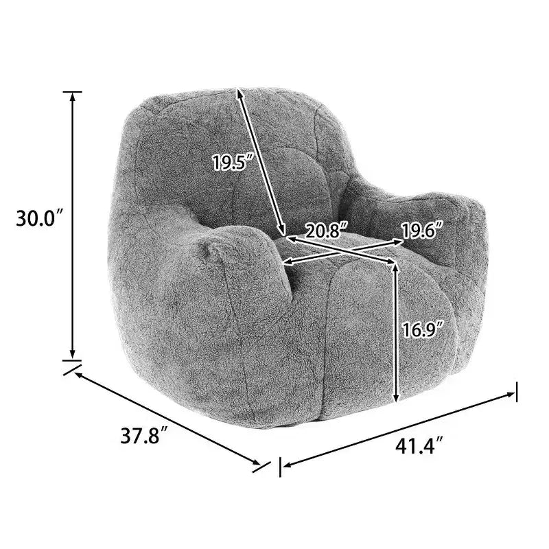 Okak Easy Clean Bean Bag Chair,Water-Resistant Teddy Lounger Beanbag Chair with Tufted Memory Foam,Thick Back & Armrests,White