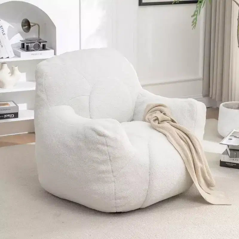 Okak Easy Clean Bean Bag Chair,Water-Resistant Teddy Lounger Beanbag Chair with Tufted Memory Foam,Thick Back & Armrests,White
