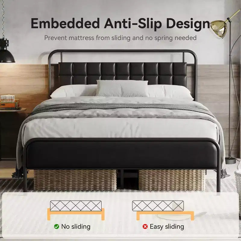 Sailvan Queen Bed Frame with Headboard, Queen Size Bed Frame with Storage Space & Upholstered