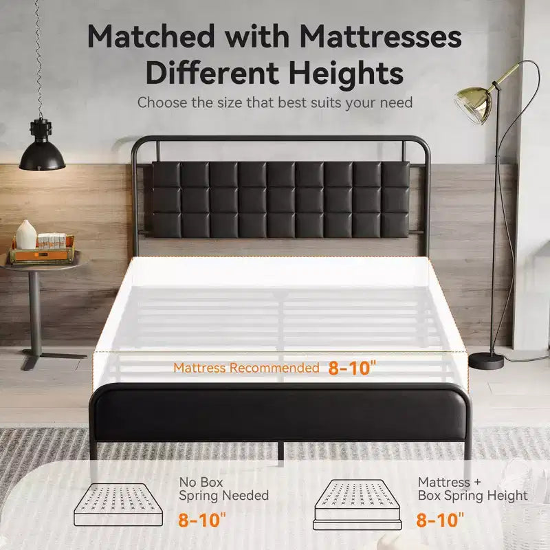 Sailvan Queen Bed Frame with Headboard, Queen Size Bed Frame with Storage Space & Upholstered
