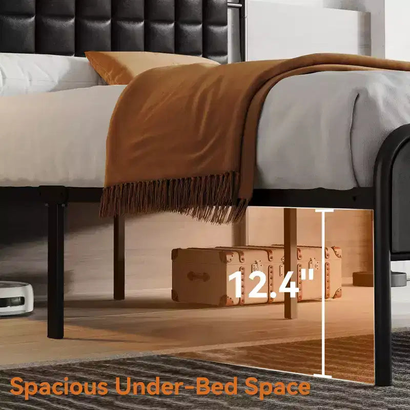 Sailvan Queen Bed Frame with Headboard, Queen Size Bed Frame with Storage Space & Upholstered