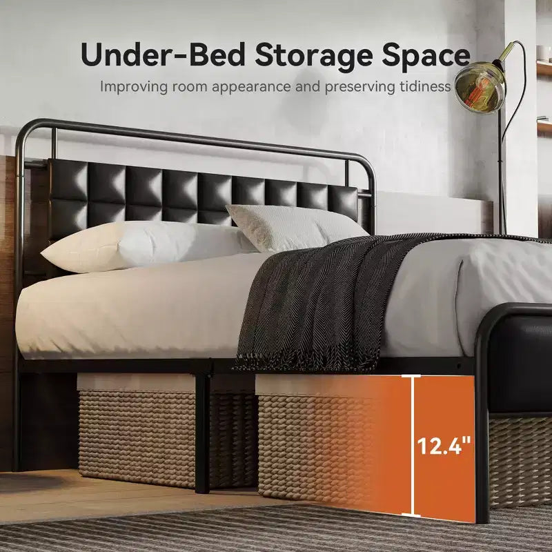 Sailvan Queen Bed Frame with Headboard, Queen Size Bed Frame with Storage Space & Upholstered