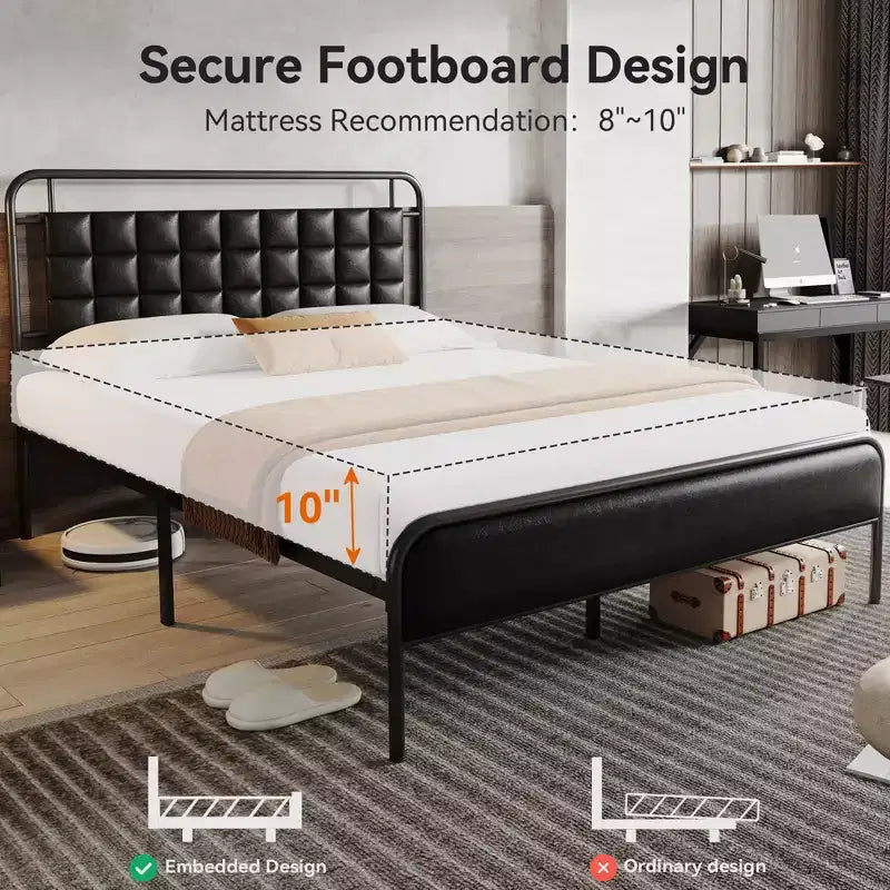 Sailvan Queen Bed Frame with Headboard, Queen Size Bed Frame with Storage Space & Upholstered