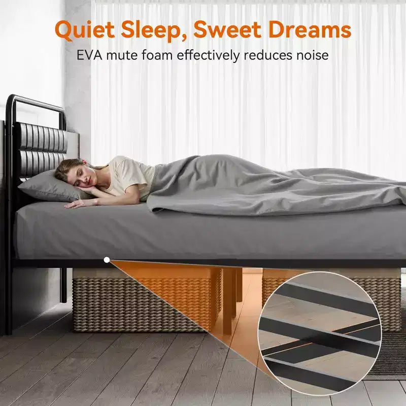 Sailvan Queen Bed Frame with Headboard, Queen Size Bed Frame with Storage Space & Upholstered
