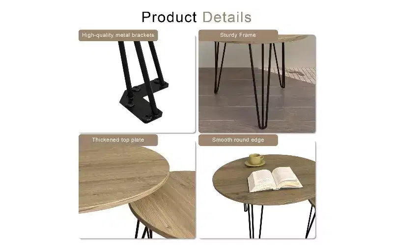 TUYOHW 2-Piece Nesting Round Coffee Table Set, Imitation Marble Top Metal Frame Center Table for Living Room, Circular Nesting End Table Set