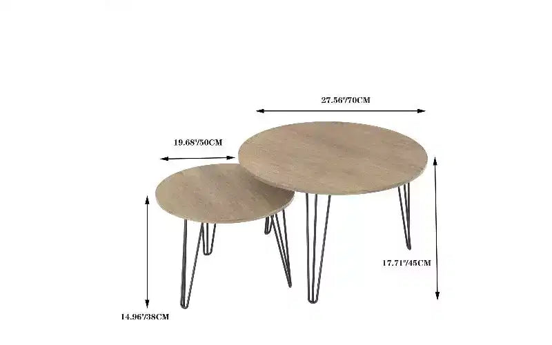 TUYOHW 2-Piece Nesting Round Coffee Table Set, Imitation Marble Top Metal Frame Center Table for Living Room, Circular Nesting End Table Set
