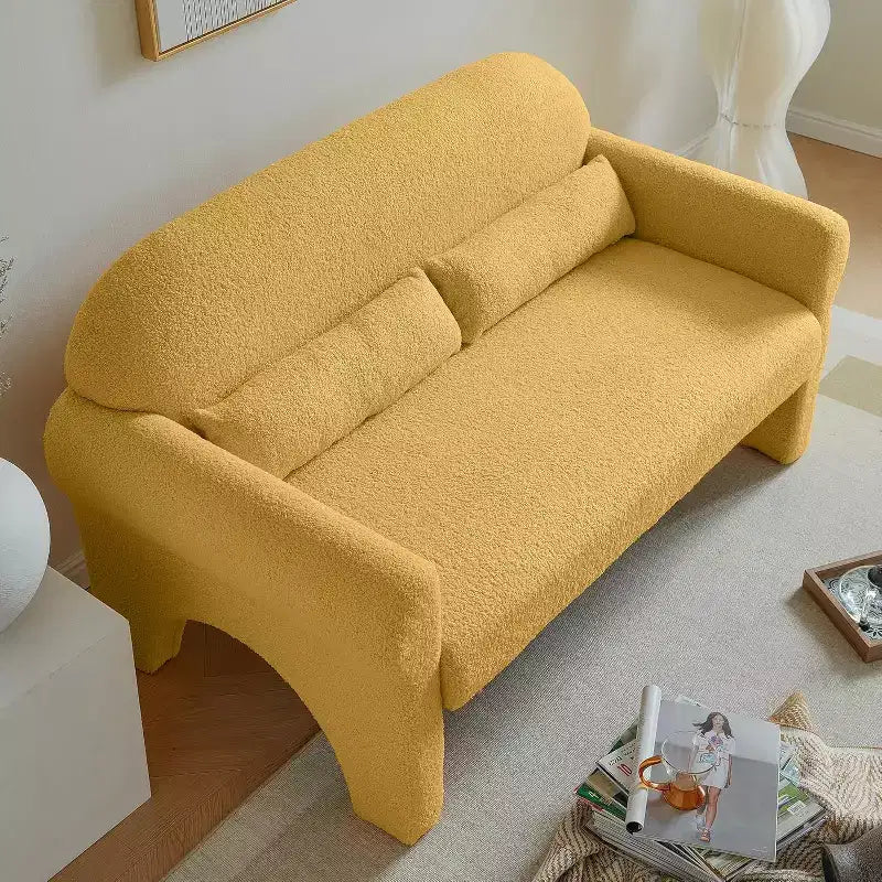 Modern Loveseat SofaTeddy Fabric, Sturdy Wood Frame, 2-Seat Upholstered Couch with Backrest for Living Room, Apartment, or Office