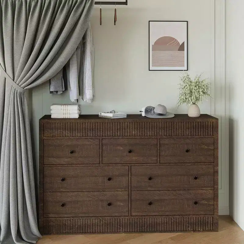 COZONY 54 Wide 7 Drawer Dresser, Fluted Wooden Chest of Drawers with Smooth Glide Storage for Bedroom