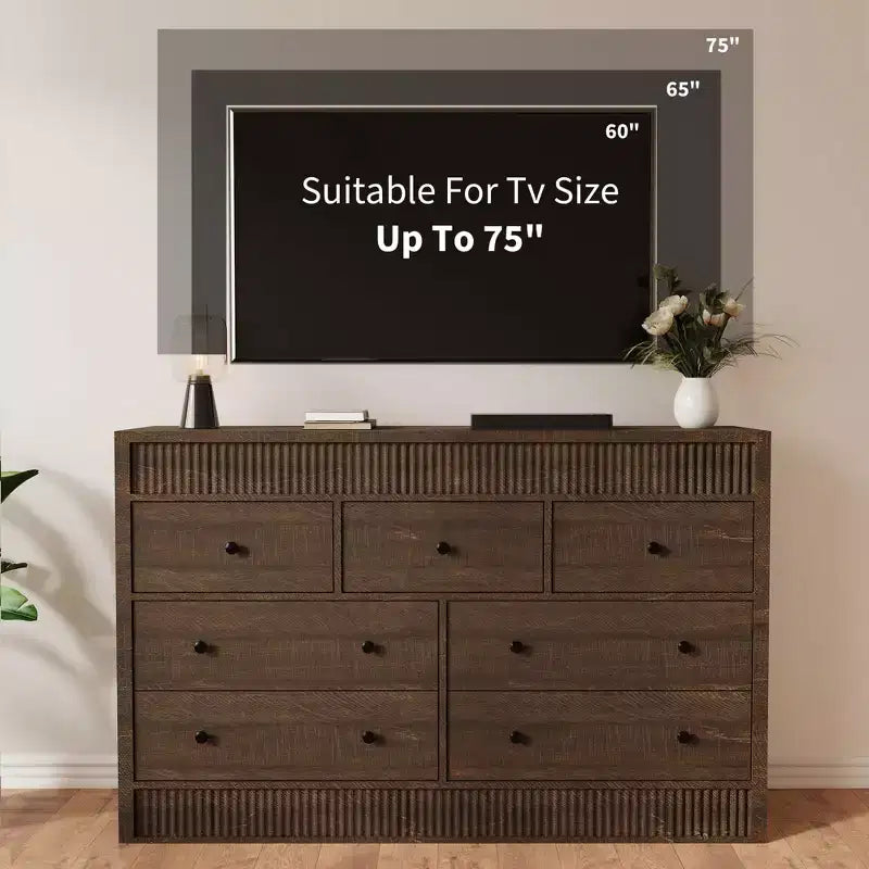 COZONY 54 Wide 7 Drawer Dresser, Fluted Wooden Chest of Drawers with Smooth Glide Storage for Bedroom