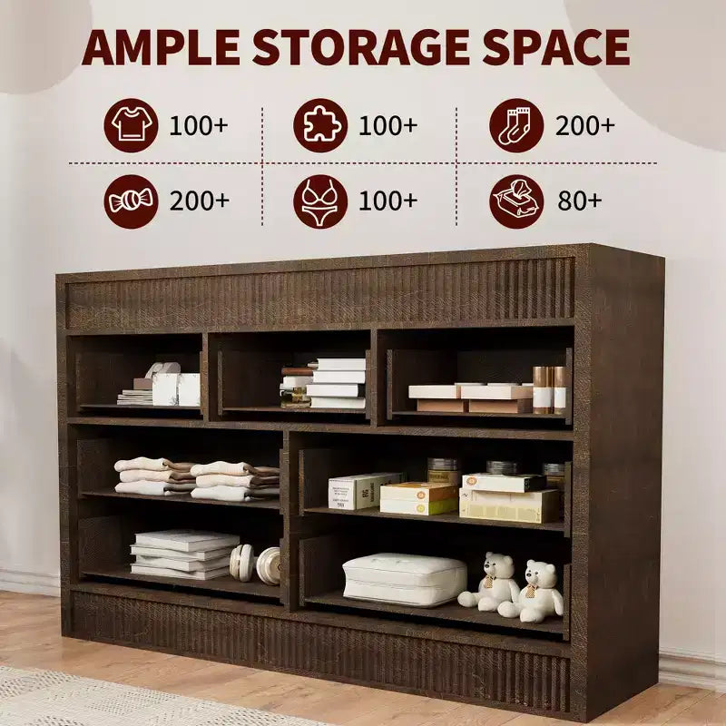 COZONY 54 Wide 7 Drawer Dresser, Fluted Wooden Chest of Drawers with Smooth Glide Storage for Bedroom