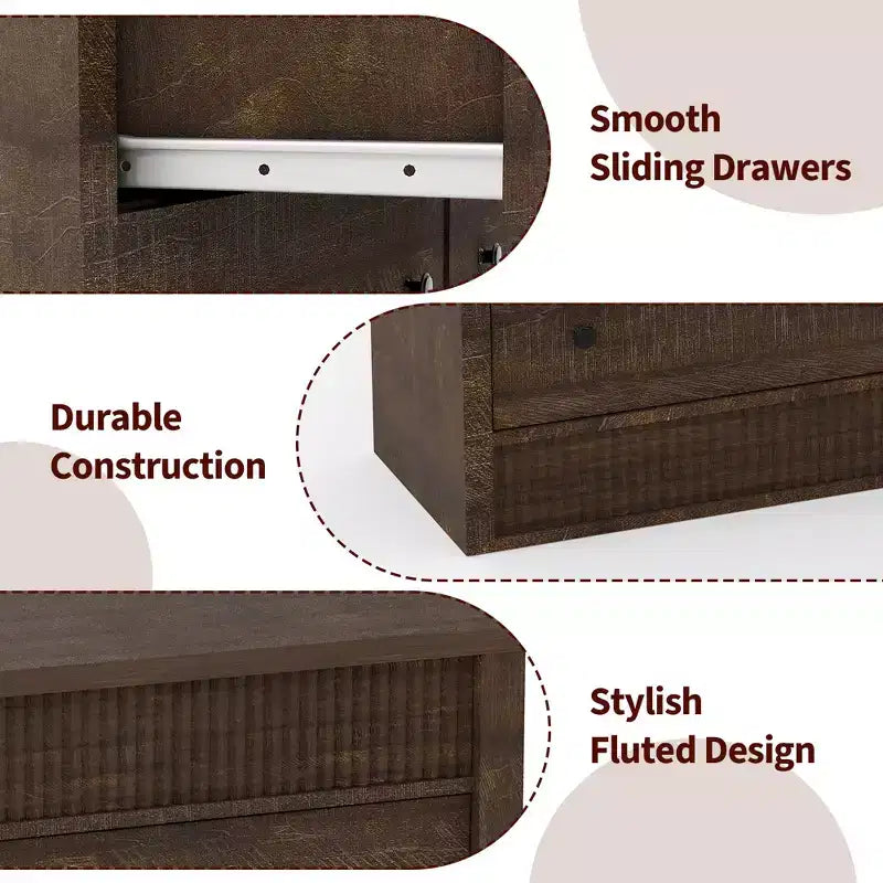 COZONY 54 Wide 7 Drawer Dresser, Fluted Wooden Chest of Drawers with Smooth Glide Storage for Bedroom