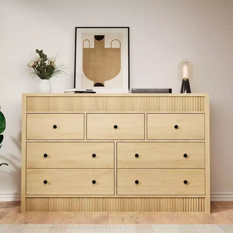COZONY 54 Wide 7 Drawer Dresser, Fluted Wooden Chest of Drawers with Smooth Glide Storage for Bedroom
