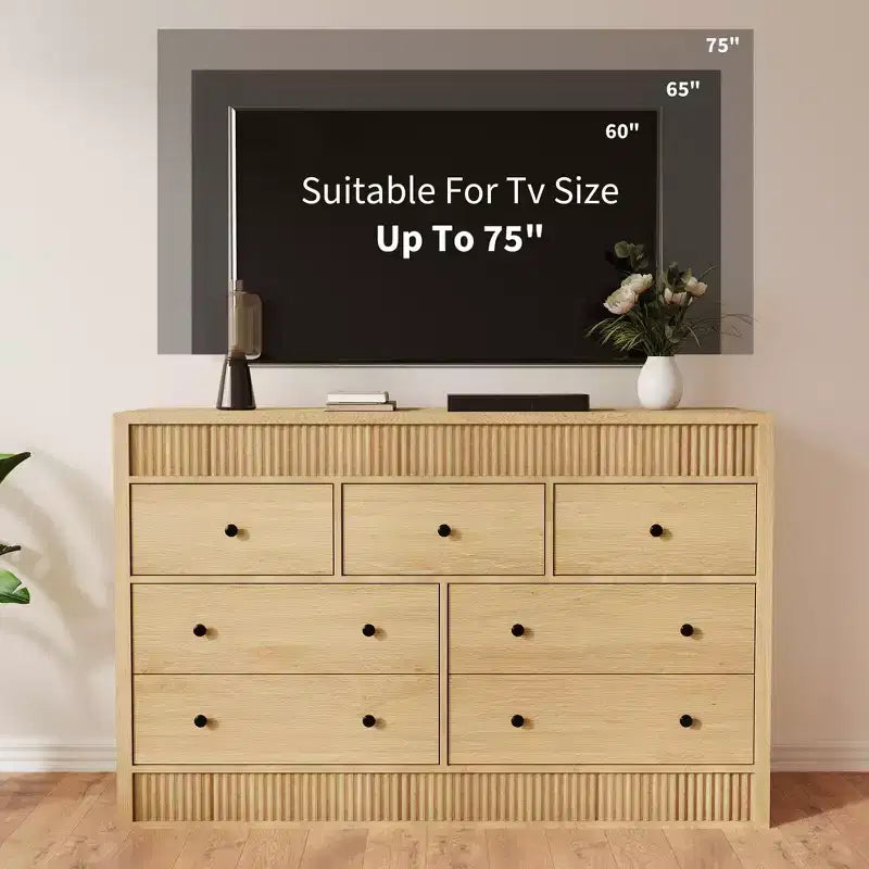 COZONY 54 Wide 7 Drawer Dresser, Fluted Wooden Chest of Drawers with Smooth Glide Storage for Bedroom