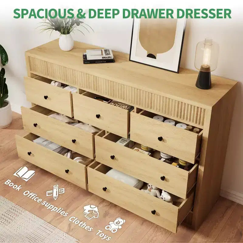 COZONY 54 Wide 7 Drawer Dresser, Fluted Wooden Chest of Drawers with Smooth Glide Storage for Bedroom