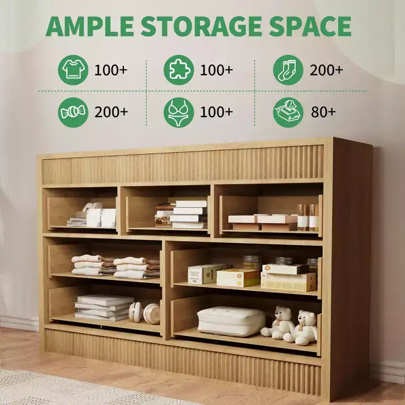 COZONY 54 Wide 7 Drawer Dresser, Fluted Wooden Chest of Drawers with Smooth Glide Storage for Bedroom