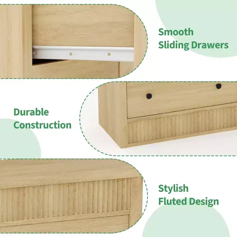 COZONY 54 Wide 7 Drawer Dresser, Fluted Wooden Chest of Drawers with Smooth Glide Storage for Bedroom