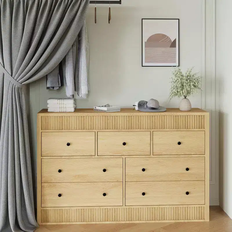COZONY 54 Wide 7 Drawer Dresser, Fluted Wooden Chest of Drawers with Smooth Glide Storage for Bedroom