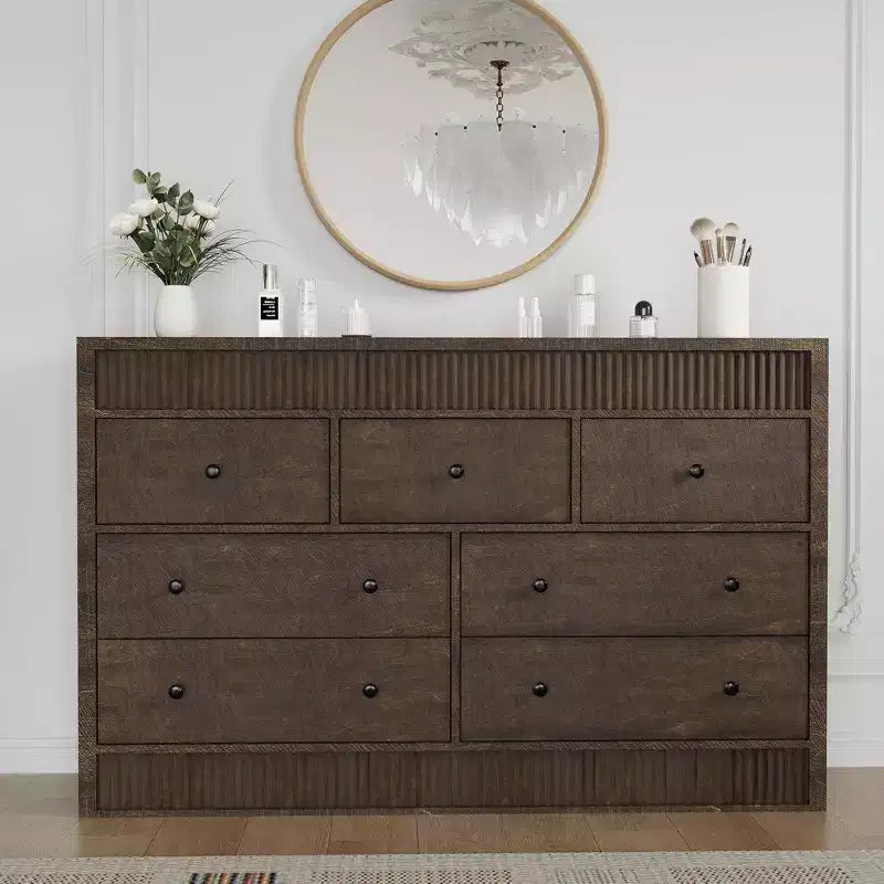 COZONY 54 Wide 7 Drawer Dresser, Fluted Wooden Chest of Drawers with Smooth Glide Storage for Bedroom