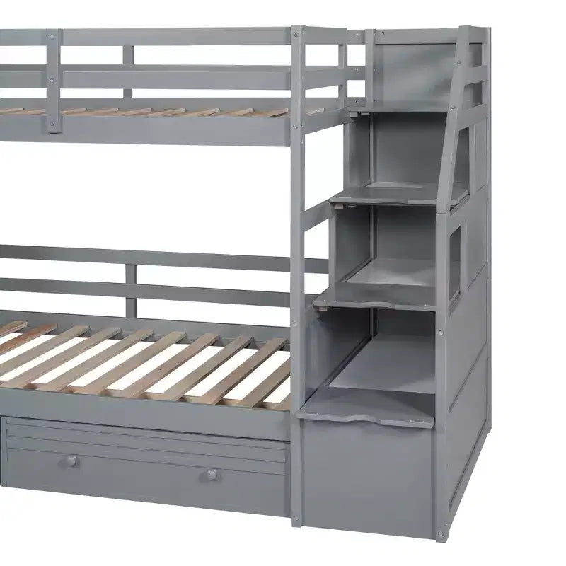 GDFStudio Ortiz Bunk Bed with Storage Staircase, Slide and Drawers, Desk with Drawers and Shelves