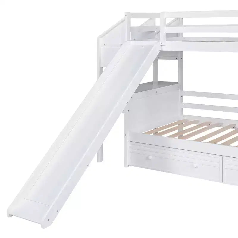 GDFStudio Ortiz Bunk Bed with Storage Staircase, Slide and Drawers, Desk with Drawers and Shelves