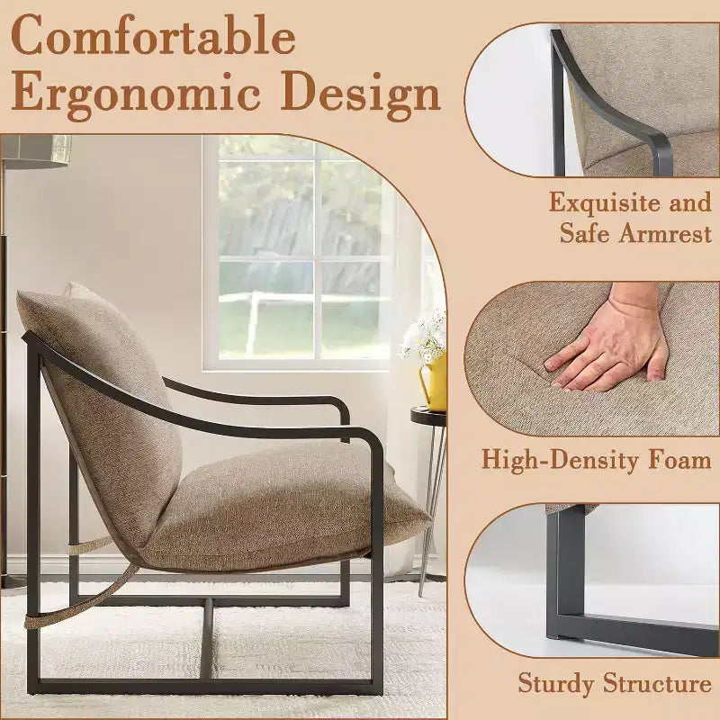 COZONY Modern Accent Chair, Metal Frame Reading Chair Armrest Soft Foam Cushion 280 LBS Upholstered Sling Chair for Living Room Bedroom Lounge