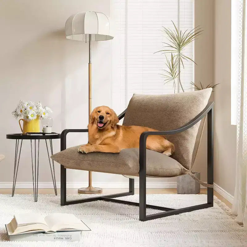 COZONY Modern Accent Chair, Metal Frame Reading Chair Armrest Soft Foam Cushion 280 LBS Upholstered Sling Chair for Living Room Bedroom Lounge