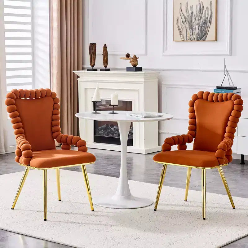 TUYOHW Ball Chain Chairs Set of 2,Velvet Dining Chairs with Curved Backrest & Metal Legs,Puffy Kitchen Chairs for Dining Room,Living Room