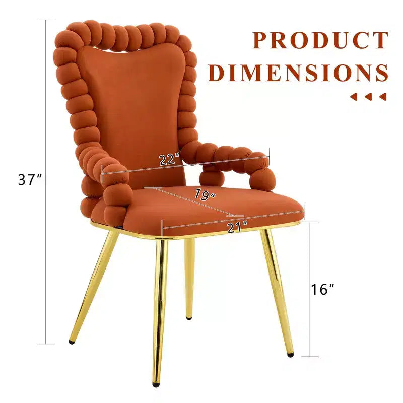TUYOHW Ball Chain Chairs Set of 2,Velvet Dining Chairs with Curved Backrest & Metal Legs,Puffy Kitchen Chairs for Dining Room,Living Room