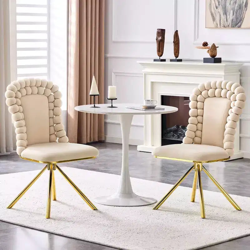 TUYOHW Ball Chain Chairs Set of 2,Velvet Dining Chairs with Curved Backrest & Metal Legs,Puffy Kitchen Chairs for Dining Room,Living Room