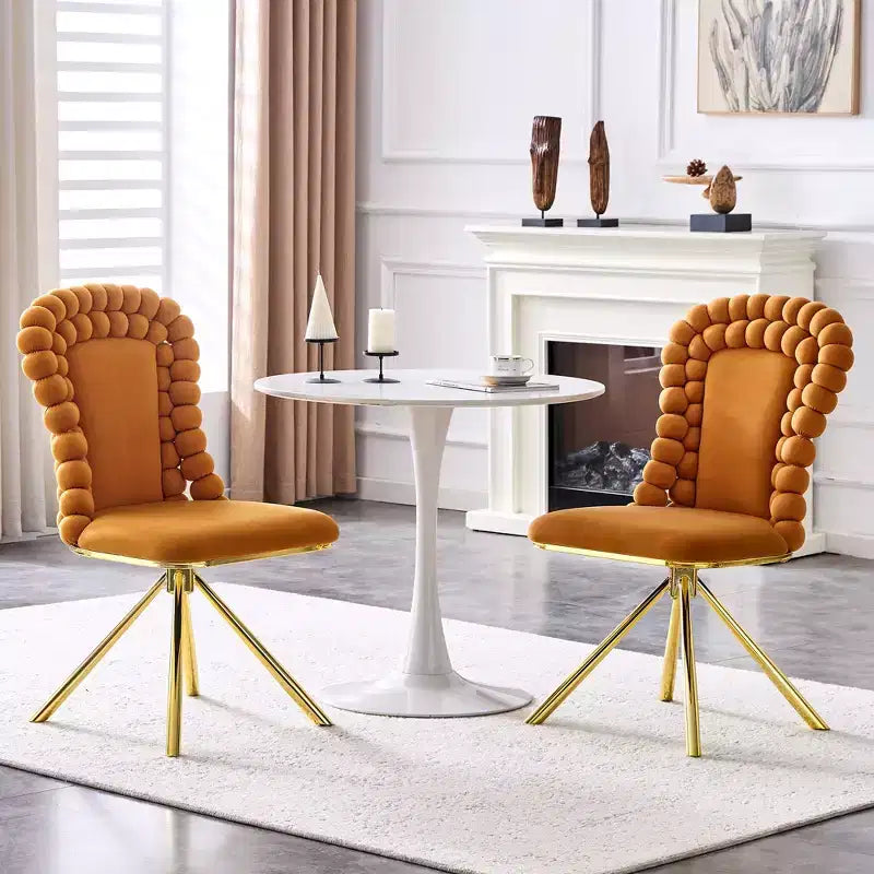 TUYOHW Ball Chain Chairs Set of 2,Velvet Dining Chairs with Curved Backrest & Metal Legs,Puffy Kitchen Chairs for Dining Room,Living Room