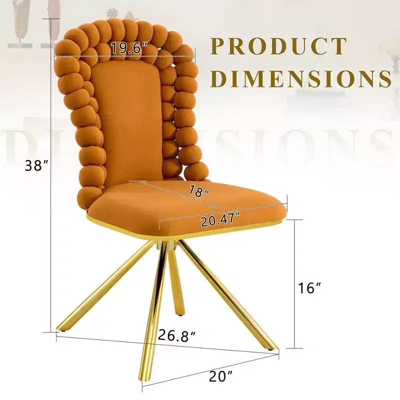TUYOHW Ball Chain Chairs Set of 2,Velvet Dining Chairs with Curved Backrest & Metal Legs,Puffy Kitchen Chairs for Dining Room,Living Room