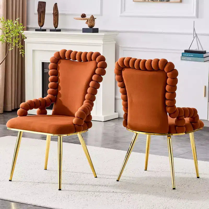 TUYOHW Ball Chain Chairs Set of 2,Velvet Dining Chairs with Curved Backrest & Metal Legs,Puffy Kitchen Chairs for Dining Room,Living Room