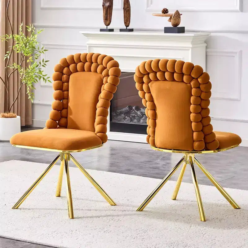 TUYOHW Ball Chain Chairs Set of 2,Velvet Dining Chairs with Curved Backrest & Metal Legs,Puffy Kitchen Chairs for Dining Room,Living Room