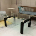 Rectangle Glass Coffee Table, Clear Double Layer Storage, Metal Tube, Mid Century Modern End Table for Living Room, Office