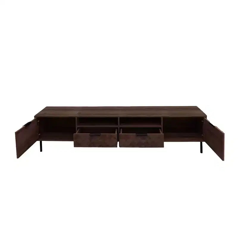 JVNOXK 78-inch Iron Legs Soft-Close Hinges Modern TV Stand with Storage and Cable Management, Suitable for TVs 85 inches and under Walnut