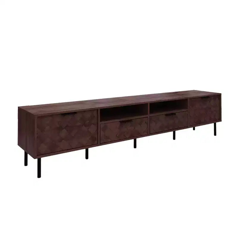 JVNOXK 78-inch Iron Legs Soft-Close Hinges Modern TV Stand with Storage and Cable Management, Suitable for TVs 85 inches and under Walnut