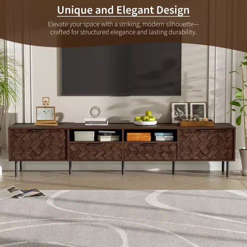 JVNOXK 78-inch Iron Legs Soft-Close Hinges Modern TV Stand with Storage and Cable Management, Suitable for TVs 85 inches and under Walnut