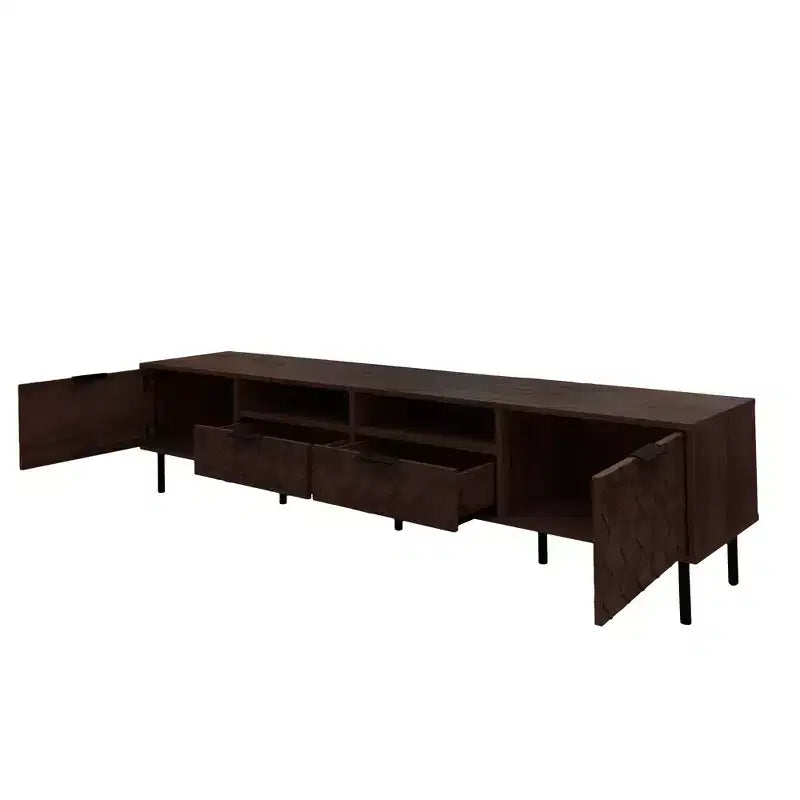JVNOXK 78-inch Iron Legs Soft-Close Hinges Modern TV Stand with Storage and Cable Management, Suitable for TVs 85 inches and under Walnut