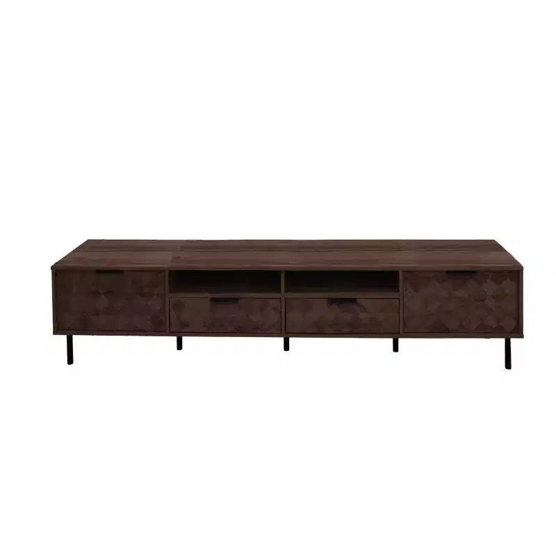 JVNOXK 78-inch Iron Legs Soft-Close Hinges Modern TV Stand with Storage and Cable Management, Suitable for TVs 85 inches and under Walnut